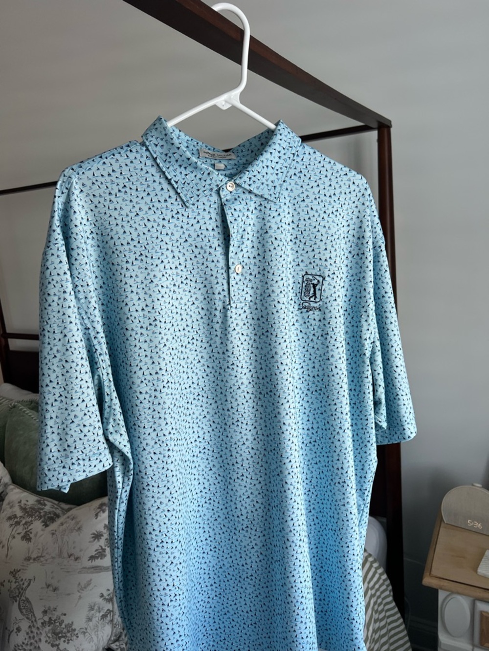 Peter Millar TPC Sawgrass Light Blue Polo with Micro Sailboat Pattern